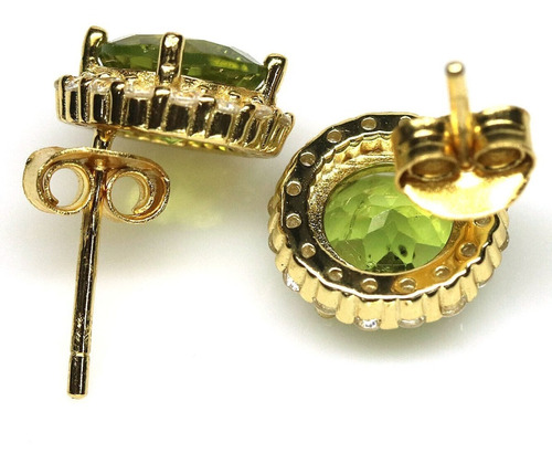 Aros  Geme Peridoto Natural  Plata Con  Chape Oro