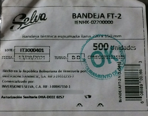 Imagen 5 de 5 de Bandeja Anime Térmica Espumada B1 Llana Ft-2 220x250 Mm 500u