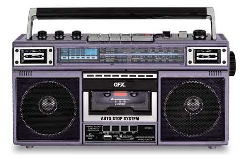 Boombox Qfx J-220bt Púrpura Bluetooth Con Radio Y Micrófono Color 0 W