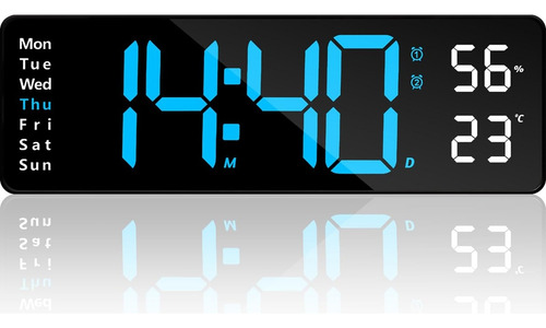 Reloj De Pared Digital Con Termómetro, Alarmas Y Calendario