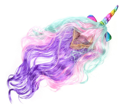 Unicórnio Colorido Com Franja, Cabelo Ondulado, Cosplay, Enc