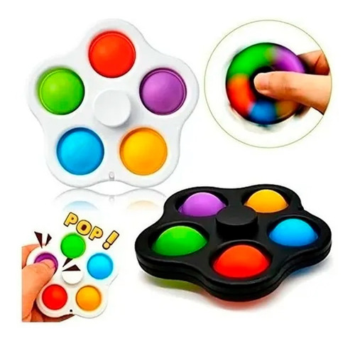 Imagen 3 de 9 de Llavero Pop It 5 Burbujas Con Spinner Blanco Negro Ansiedad