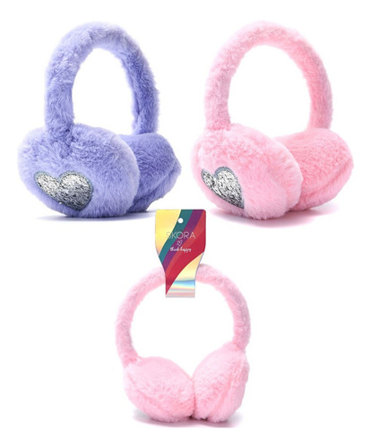 Orejeras Skora Abrigo Infantil Corazón Think Happy 38622 Rosa Parche Corazón Plateado