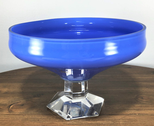 Centro De Mesa - Fruteira De Cristal - Azul - 20cm