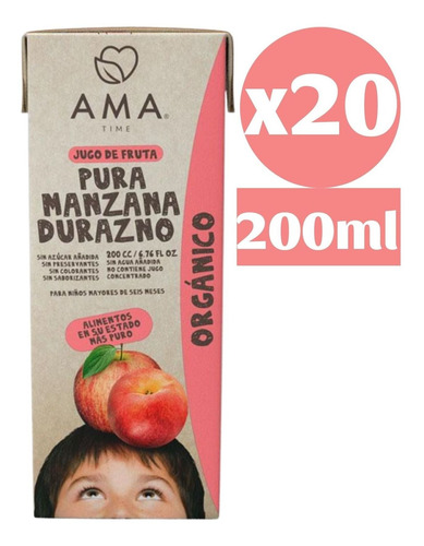 Ama Jugo De Fruta Orgánico Manzana Durazno 20x200cc Tetra