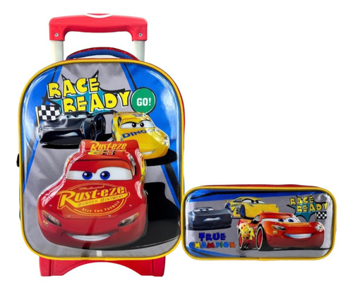 Kit Mochila Cars Con Ruedas Lapicera Original Kinder