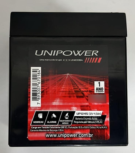 Bateria Selada 12v 4,5ah Unipower Up1245