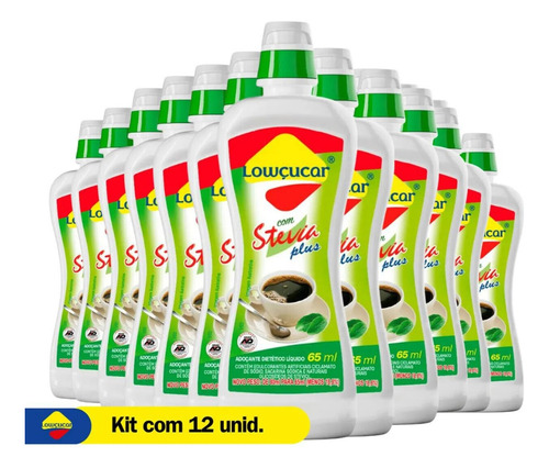 Adoçante Líquido Com Stevia Diet Lowçucar 65ml - Kit Com 12