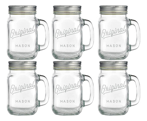 Glavers Mason Jar 16 Oz. Glass Mugs With Handle And Lid Set