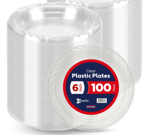 Munfix Platos De Plástico Transparente De 6 Pulgadas, Paquet