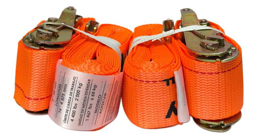 Sujetadores Eslingas Bandas Tensor Matraca Trailer 4.8m 2pz Naranja