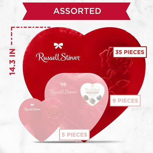 Russell Stover Caja Corazón Chocolate Amargo Y Leche 570g