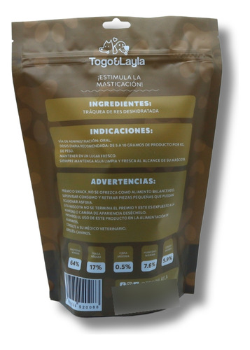Tráquea Chips De Res Deshidratada Para Perros 120 Gramos