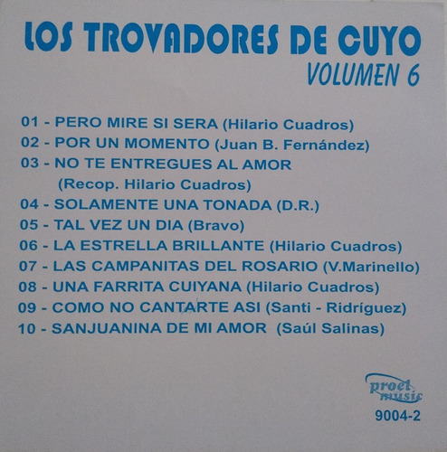 Los Trovadores De Cuyo Festival De Tonadas Cd Nuevo