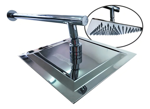 Ducha Cascata De Aço Inox 25x25 Quadrada Sodramar Acabamento Polido