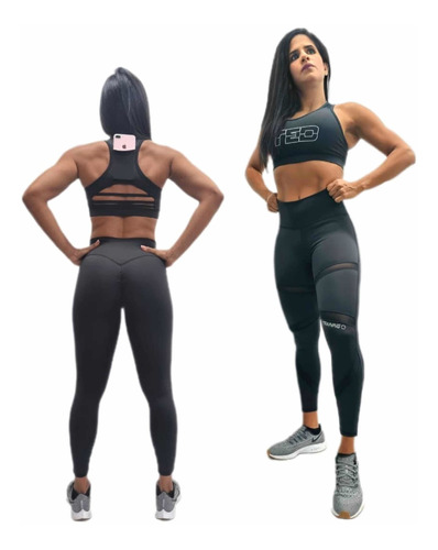 Conjunto Leggins Top 3 Tiras Negro Crossfit Gimnasio Gym 