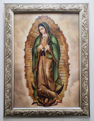  Virgen De Guadalupe Beige En Marco Plateado 48 X 37 Cms