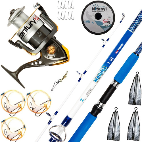 Combo Pesca Waterdog Caña 2,40 2tr Reel Tanza Linea Plomo