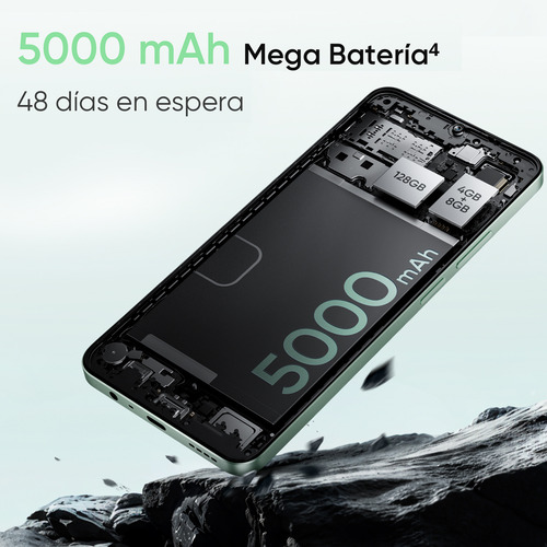 Realme Note 60x, doble SIM, verde, 128 GB de almacenamiento, 4 GB de RAM, 4G/LTE, LCD IPS de 6,74 pulgadas, batería de 5000 mAh, juegos y teléfono móvil resistente.