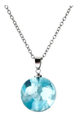 Collar Con Colgante De Bola De Cristal De Cielo Azul Con Nub