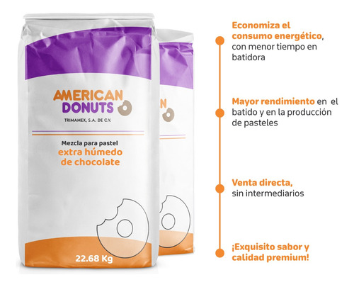 Harina Preparada Pastel Extra Húmedo Chocolate 22.68. Kg.