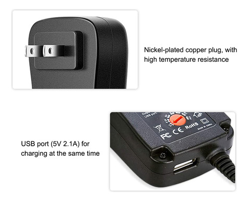 Adaptador De Energía Universal 30w Ca A Cc C/usb De 5v, 2.1a