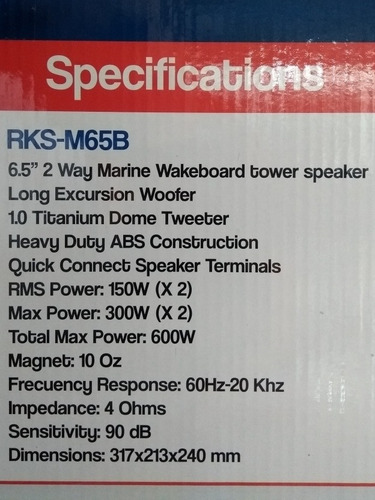 Par Bocinas Marinas 6.5 2 Vías. Rks-m65b .600w