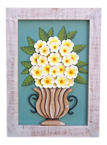 Quadro Decorativo Vaso De Flores Brancas Madeira Luxo B (l)