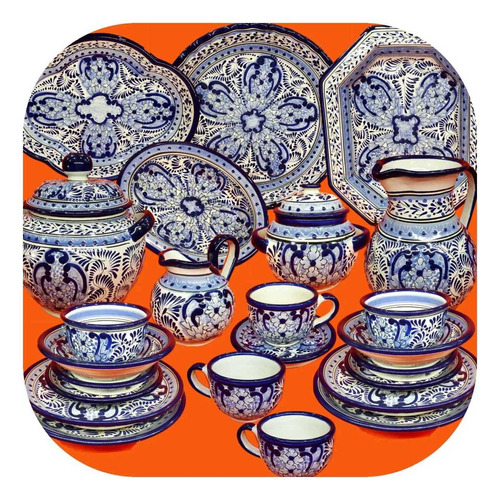 Vajilla Para 12 Personas Azul Talavera Poblana Mod. Grecia