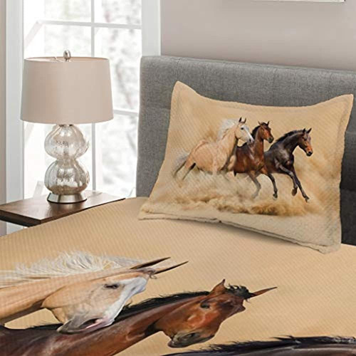 Lunarable Horses Coverlet Set Twin Size, 3 Horse Running In 