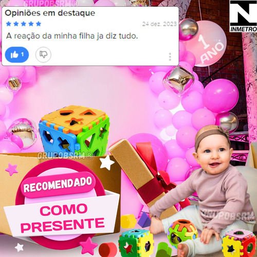 Kit brinquedos educativos para bebê 1 ano Cubo de montar e encaixar sensorial pedagógico didático + formas geométricas coloridas aprendizagem lúdica 12 meses jogos recreativos para creche escola