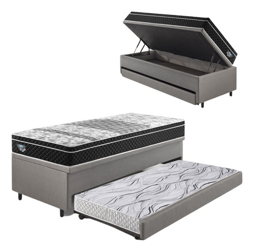 Bicama Box Baú Solteiro 88x188 Com Colchão Gransleep Ecoflex