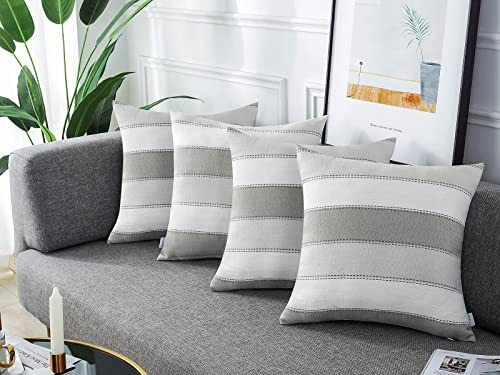 Funda De Almohada Decorativa Lino Y Algodón, 60x60 Cm, Gris