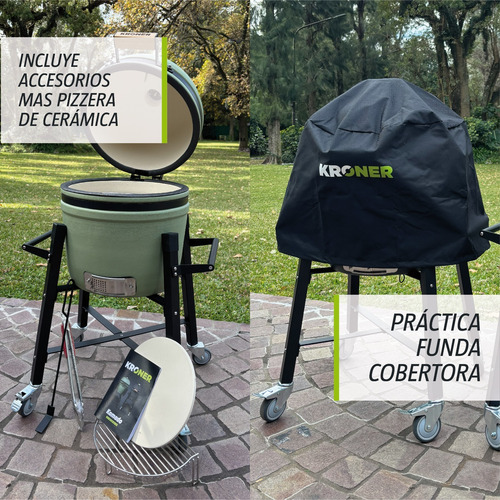 Kamado Parrilla Ahumador 15 Pulgadas Cerámica C/rueda Kroner