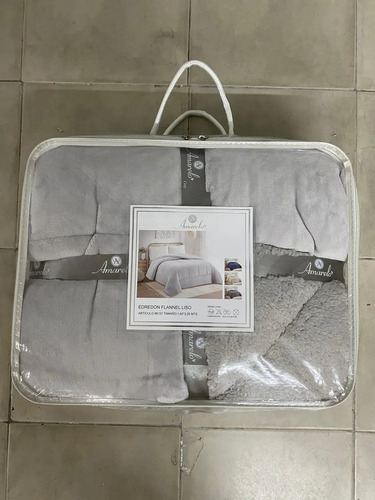 Acolchado Edredon Flannel Con Corderito Amarelo 1 1/2 Gris Claro Lisa