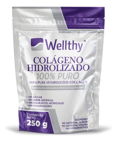 Colágeno Hidrolizado Puro Sin Azúcar Sin Sabor 250g Wellthy Sabor Sin Sabor