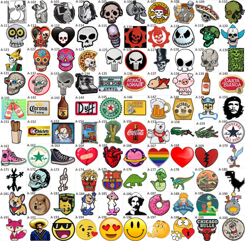 15 Sticker Parches Tela Escoger Calavera Emoji Gato Celular