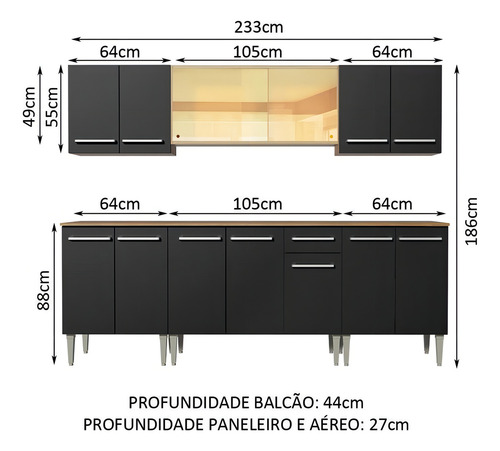 Cocina Integral Completa Modular Madesa Emilly Fire 233cm Color Marrón/Negro 03
