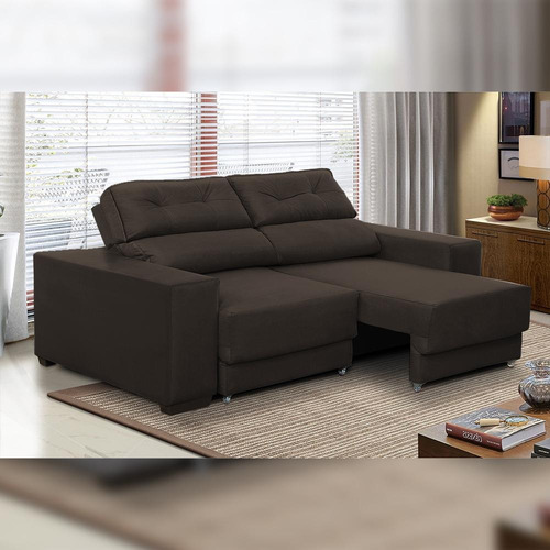 Sofá Retrátil Reclinável 3 Lugares 1,80m Rubia Suede Marrom
