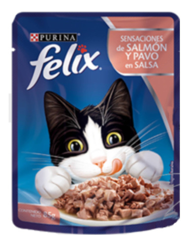 Imagen 1 de 1 de Alimento Felix Sensaciones para gato adulto sabor salmón y pavo en sobre de 85g