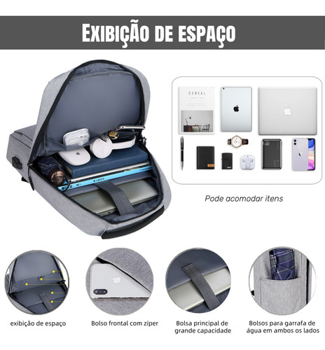 Mochila Masculina Vavichica Computador Mochila Externo Usb Cor Azul Desenho Do Tecido Lisa