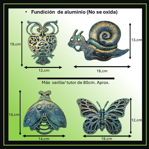 Set Pincho Deco, Tutor De Plantas Pintura Epoxy, Fundición.. Patina Verde / Cobre 3