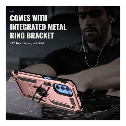 Funda Reforzada Con Anillo Para Modelos De Motorola Rosa Moto G52 / G82