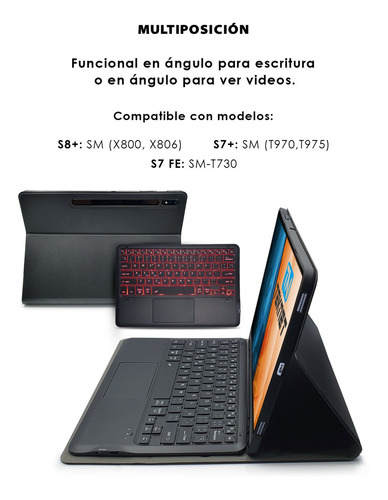 Funda Teclado Touchpad Para Samsung Galaxy Tab S8+ X800 Color Negro