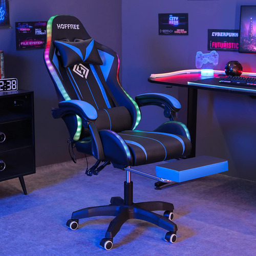 Silla De Juegos Con Altavoces Bluetooth Y Luces Led Rgb Azul/negro Material Del Tapizado