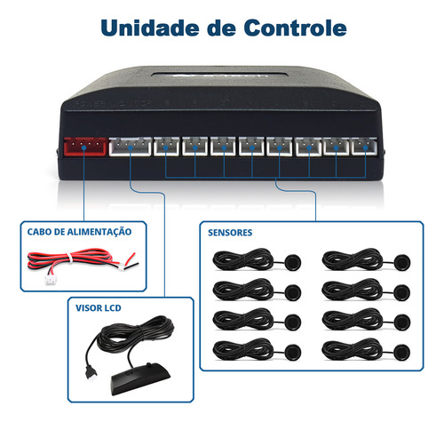 Retrovisor Lcd + Câmera + Sensor 8 Pontos Preto Fox 2009