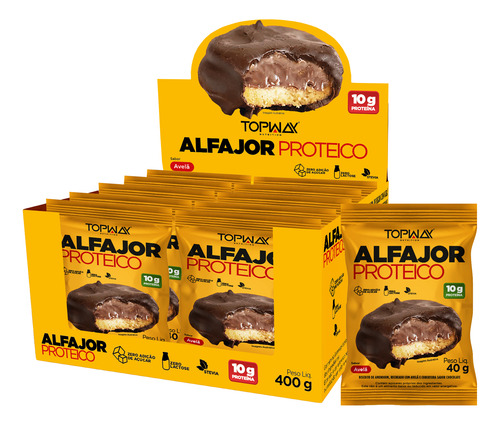Topway Alfajor Proteico Cx C/10 Und X40g | Avelã