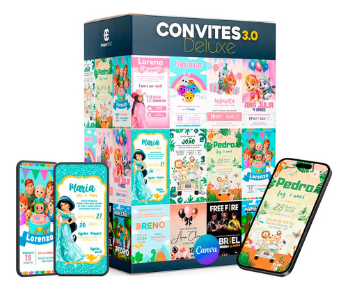 Combo Canva 620 Artes Convite Infantil Editável - 3 Pacotes
