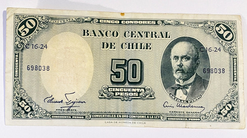 Billete Chile 50 Pesos Firmado Figueroa - Mackenna