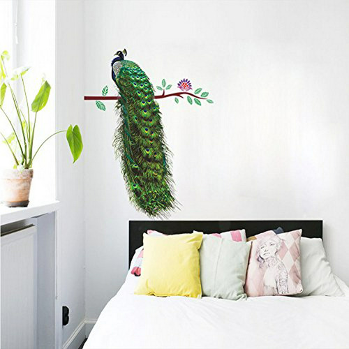 Vinilo Decorativo Flores Y Pavos Reales - 23 X30